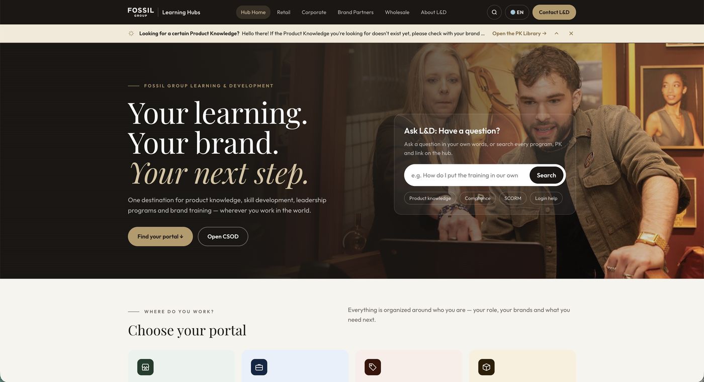 Learning Hub home with the Ask L&D search box